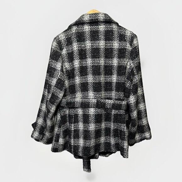 Weather Tamer Plaid Belted Peacoat Women’s Size 1X Black & White - Picture 2 of 6
